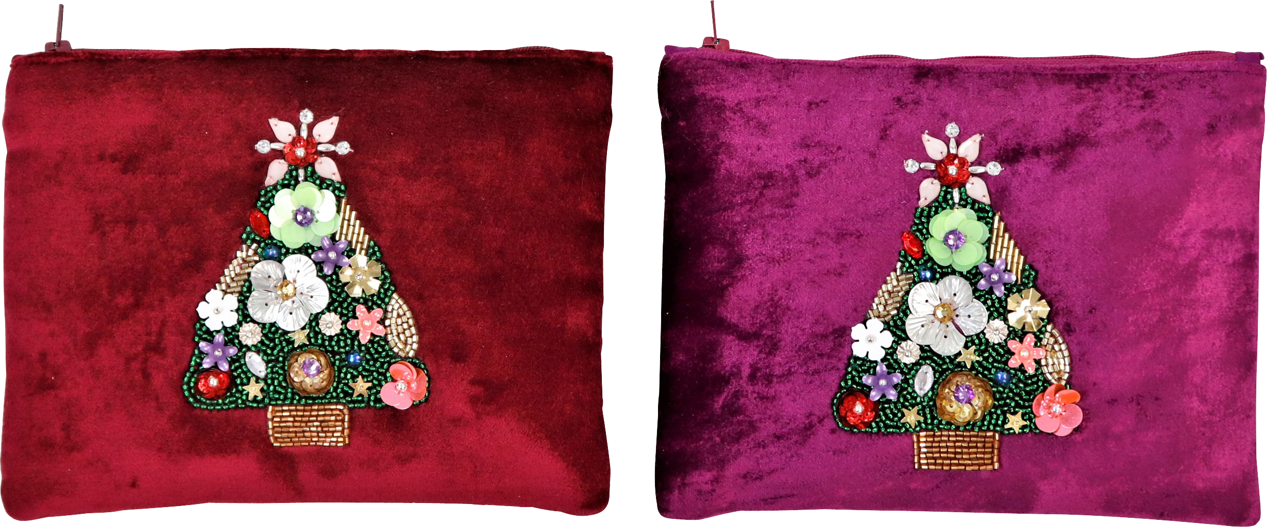 4713 VELVET POUCH CHRISTMAS TREE  S/2