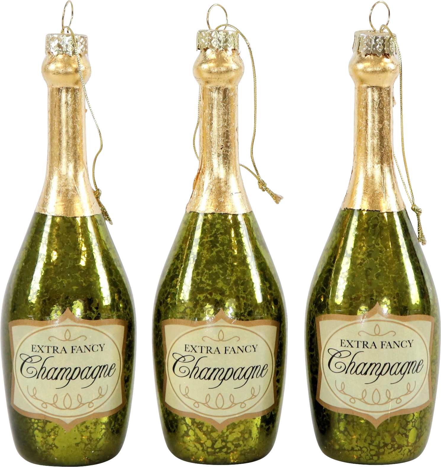 4956 GLASS ORNAM. FANCY CHAMPAGNE  S/3