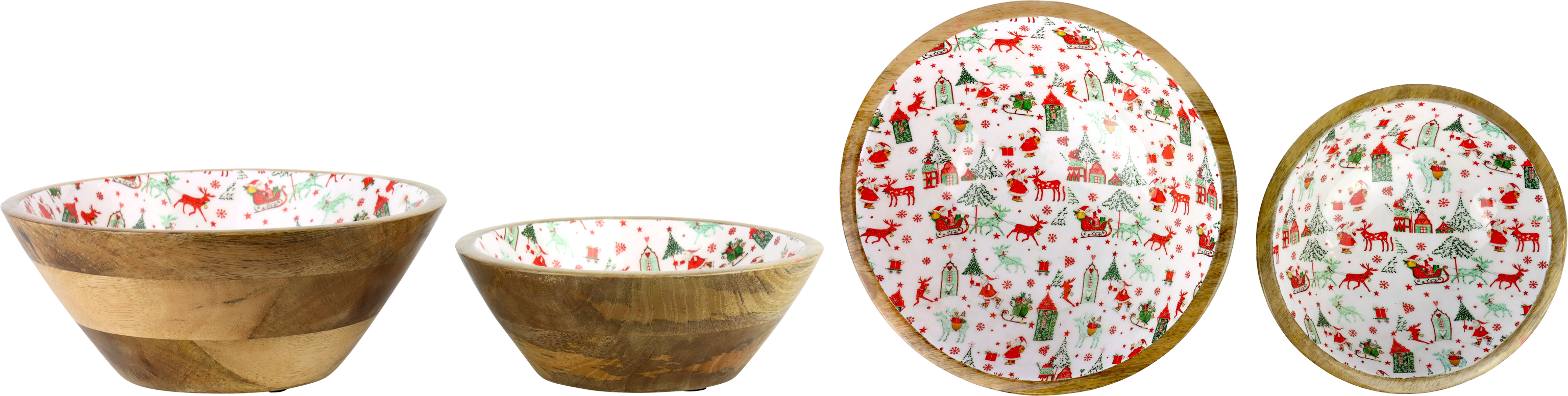 5579 WOOD BOWLS HOLLY & SNOW  S/2