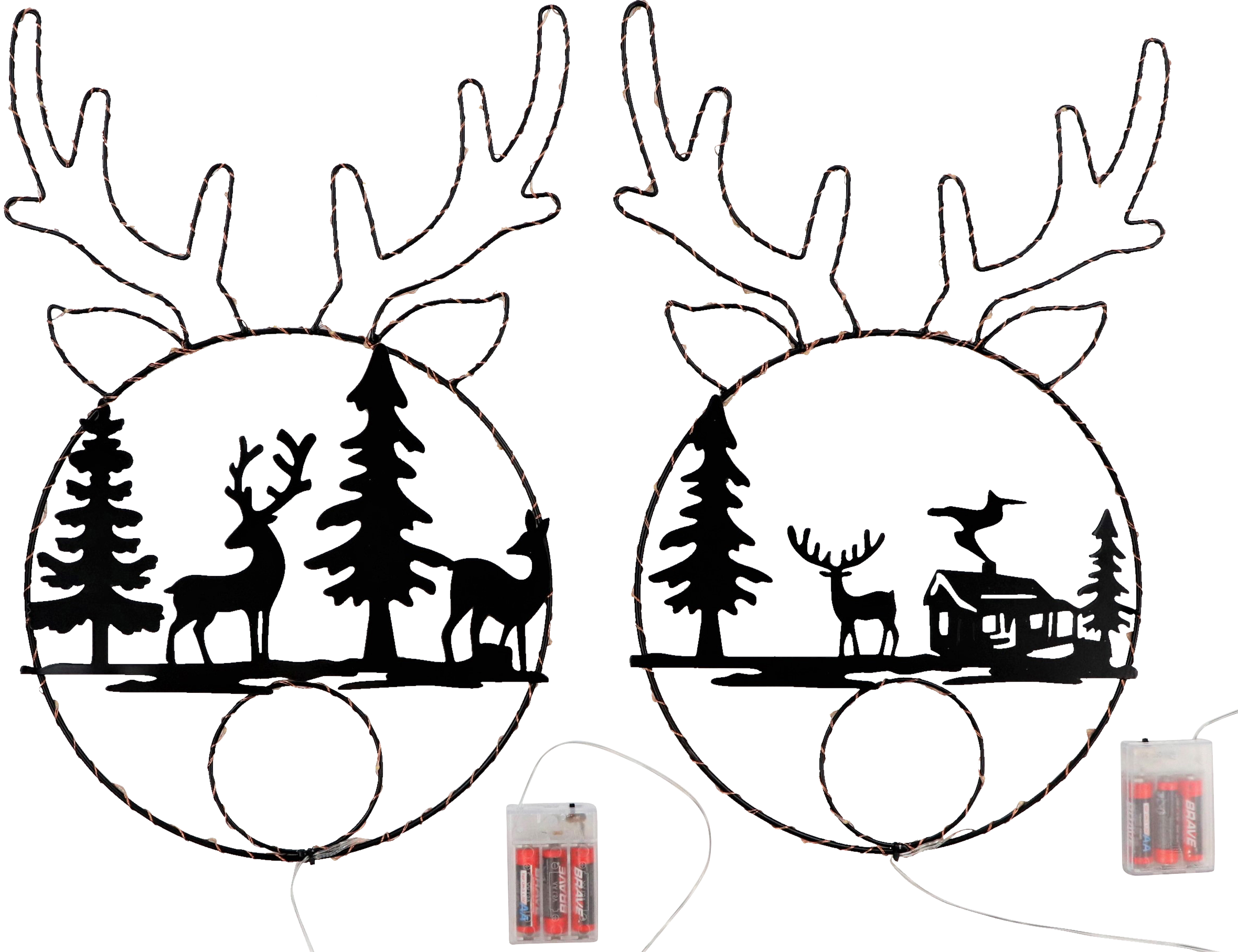 6454 LED-KRÄNZE DEER  S/2