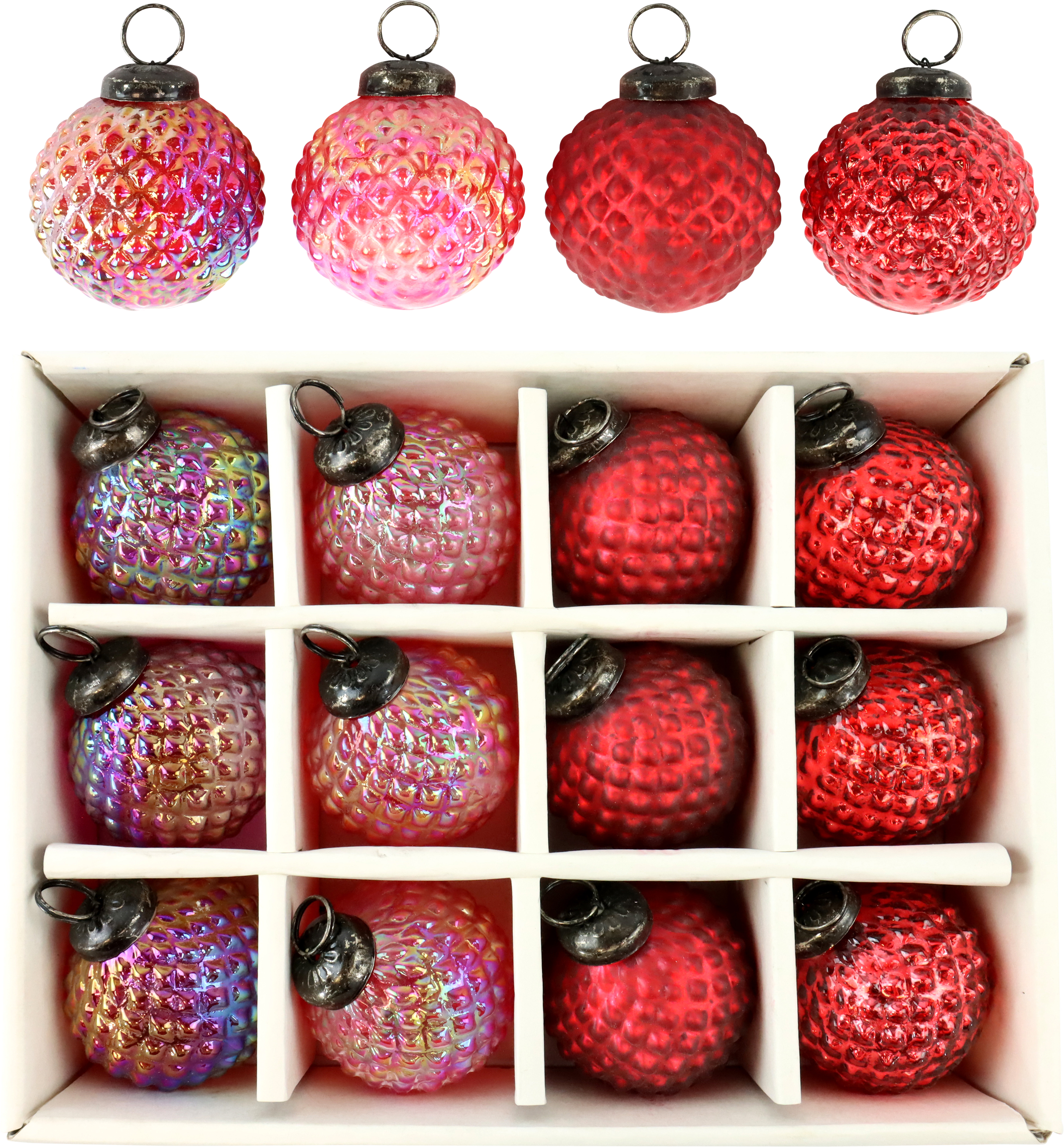 7418 GLASSBALLS RUBY&ROUGE  S/12