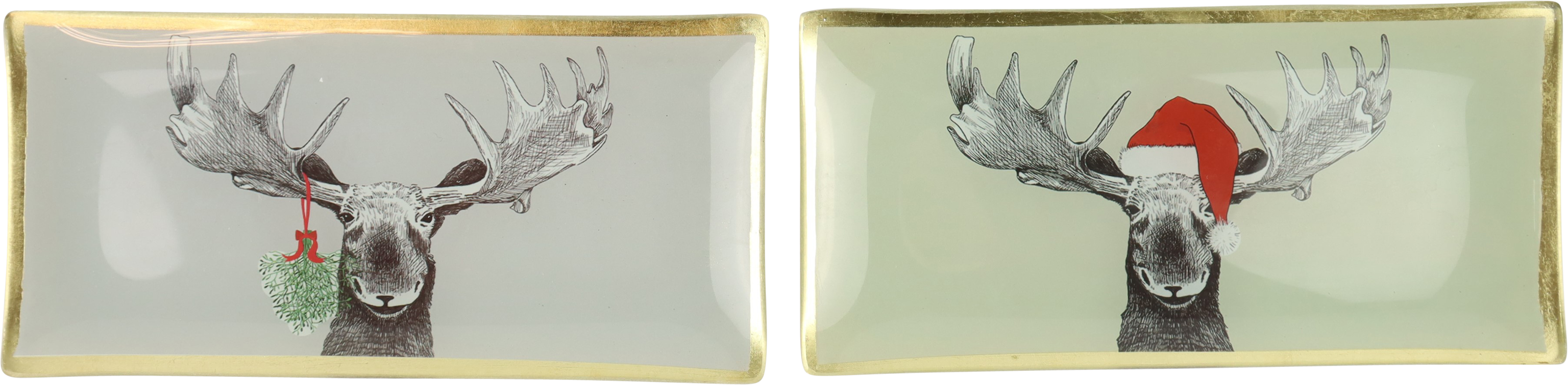 8058 GLASS PLATE FUNNY MOOSE  S/2