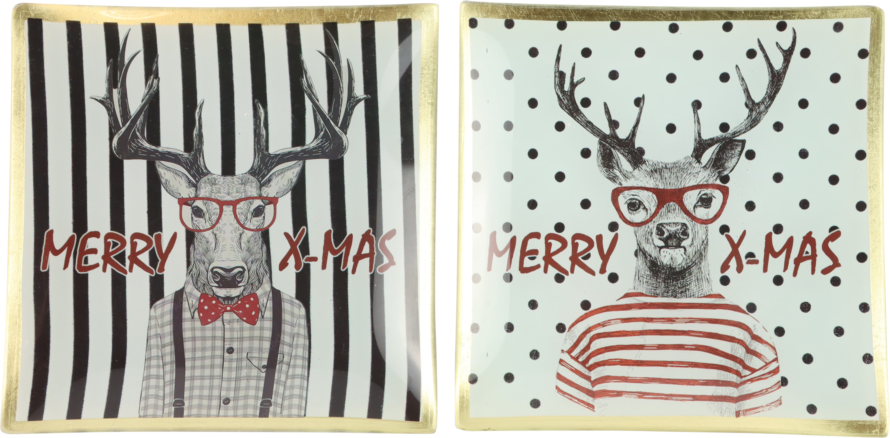 8068 GLASS PLATE FUNNY DEER  S/2