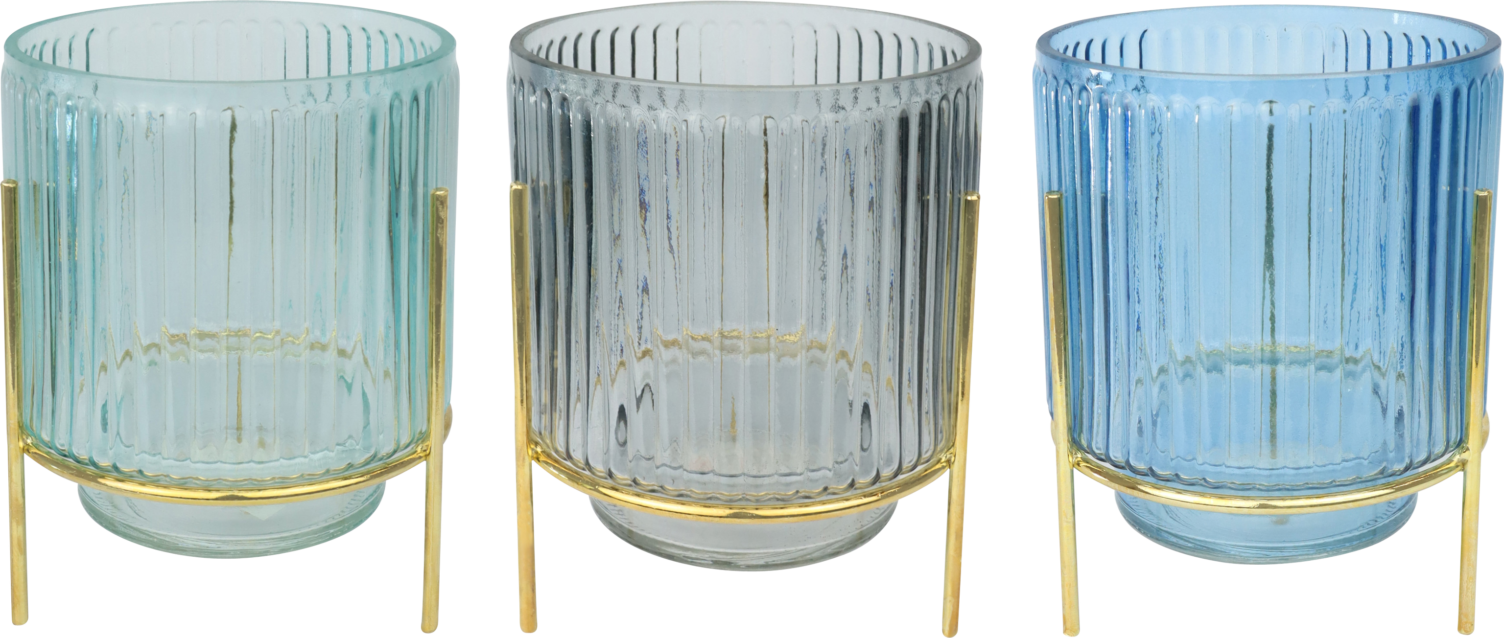 8107 WINDLICHTER AUF STÄNDER AQUA  S/3