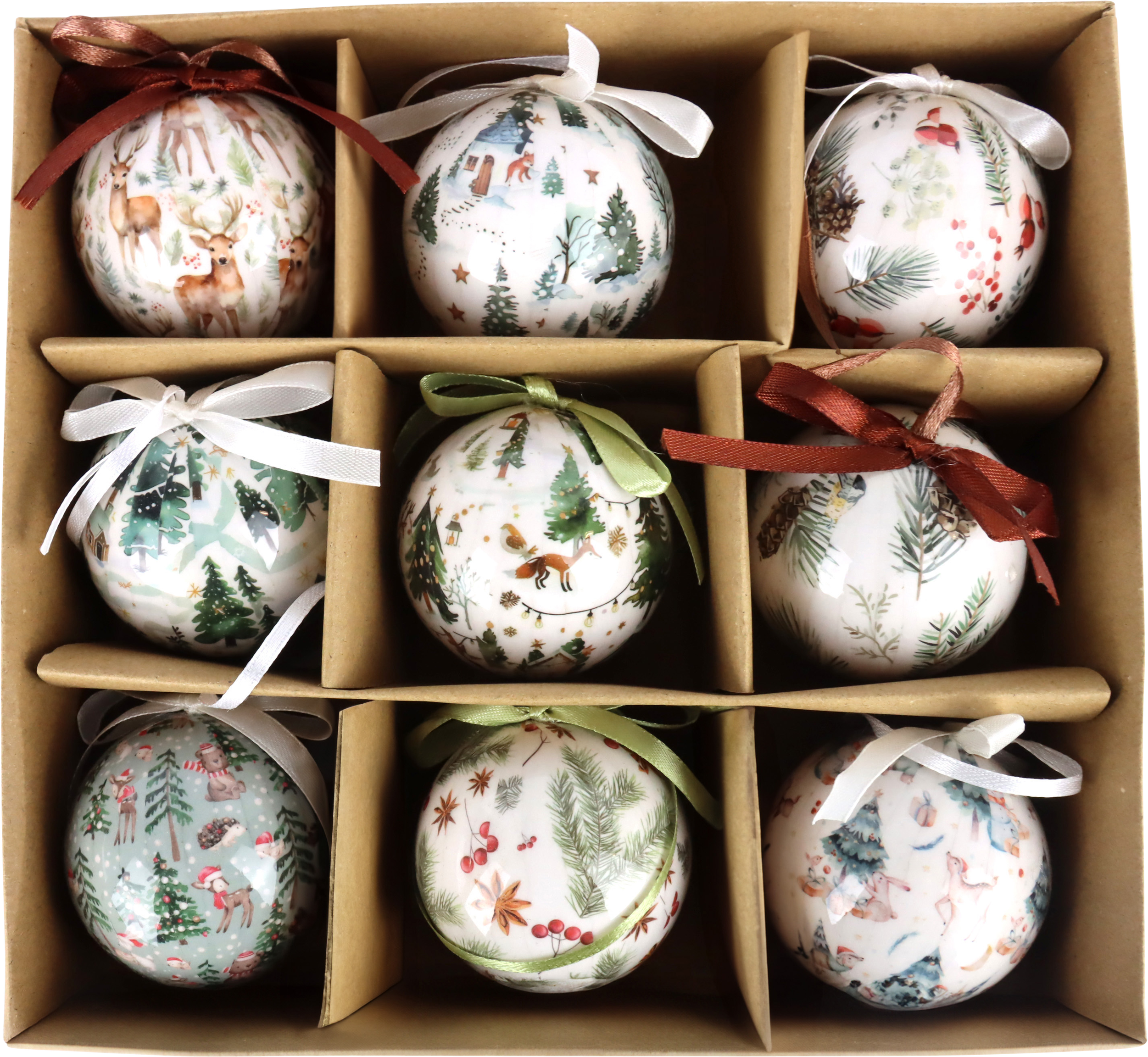 9539 XMAS BALLS WOODLAND CHRISTMAS  S/9